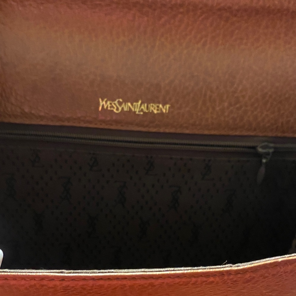 Yves Saint Laurent Rich Brown Leather Messenger Bag add a chain for crossbody - Picture 5 of 16